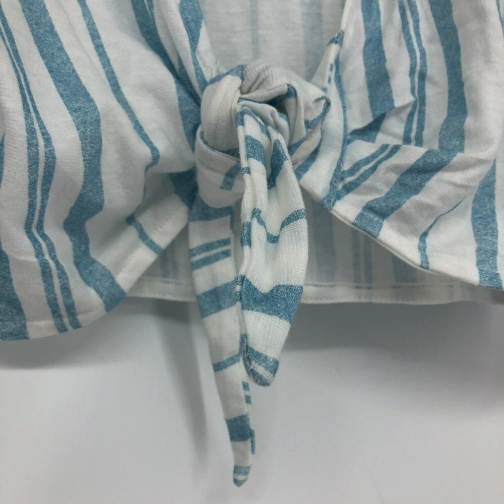 TWIK Simons blue white stripe tie front short sleeve crop top M - Picture 11 of 14